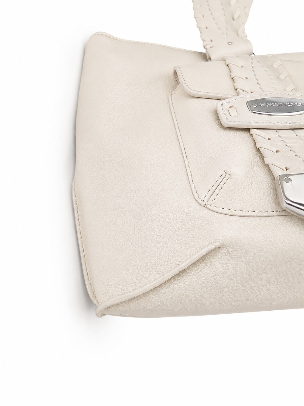 Michael Kors Cream Leather Tote/ShoulderBag with Braided Strap Silver Hardware - Picture 8 of 15